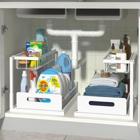 1/2pcs kitchen rack for sink organization and storage, under sink organization, sliding pull-out cabinet organization rack, metal sliding drawer (Color: white-2pcs) 1/2pcs kitchen rack for sink organization and storage, under sink organization, sliding pull-out cabinet organization rack, metal sliding drawer (Color: white-2pcs)